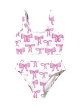 Roupa de banho RoseSeek para menina, 2 peças, listrada, laço, 9 anos, rosa/branco