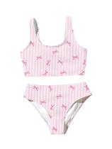 Roupa de banho RoseSeek para menina, 2 peças, listrada, laço, rosa, 7Y