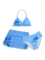 Roupa de banho RoseSeek para menina de 3 peças, fofa, laço, azul 10Y