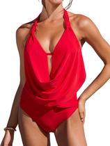 Roupa de banho Tankini CUPSHE Halter Deep V Cowl Neck XS Red