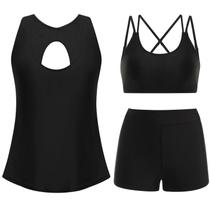 Roupa de banho Tankini feminina AI'MAGE com shorts masculinos preta S