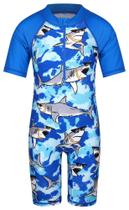 Roupa de banho TFJH E One Piece para meninos de manga curta UV 50+ azul royal