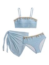Roupa de banho Verdusa Girl Seashell de 3 peças com saia coberta 8Y azul claro Roupa de banho Verdusa Girl Seashell de 3 peças com saia coberta 8Y azul claro