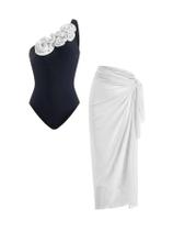 Roupa de banho winkbay 3D Floral One Shoulder com saia coberta Roupa de banho winkbay 3D Floral One Shoulder com saia coberta