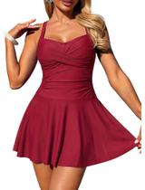Roupa de banho ZAFUL High Waisted Tummy Control Wine Red