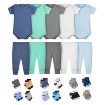 Roupa de Bebê Body Calça Mijão e Meias Kit 22 Peças Manga Curta Masculino