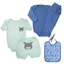 Roupa de Bebê Kit 5 Peças Verão Mijão Body Bordado Estiloso Roupa de Bebê Kit 5 Peças Verão Mijão Body Bordado Estiloso