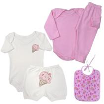 Roupa De Bebê Kit 5 Peças Verão Mijão Body Bordado Estiloso