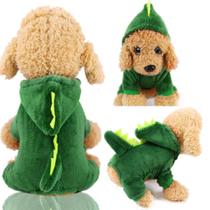 Roupa de Cachorro Gato Fantasia Pet Modelo Dinossauro com Capuz Quente Inverno