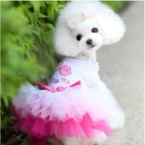 Roupa De Cachorro Vestido + Laço Cães De Pequeno Porte - PET
