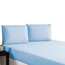 Roupa de Cama Azul Lençol de Elástico Padrão 3pç Micropercal