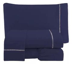 Roupa de Cama Casal Queen 400 Fios Micropercal 3 Pçs Jogo de Lençol Extra Macio Azul Marinho