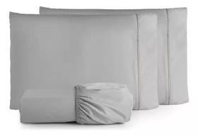 Roupa de Cama Casal Queen 400 Fios Micropercal 3 Pçs Jogo de Lençol Extra Macio Cinza