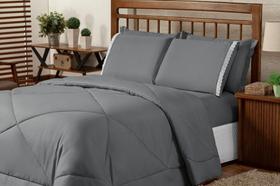 Roupa de Cama Casal Queen Cinza 6 Pecas Poliester Edredom - Decoralar