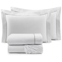 Roupa de Cama Casal Queen Glass Clean 200 Fios 100% Algodão 04 Peças - Branco / Verde