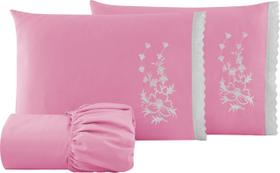 Roupa de Cama Jogo de Lençol Casal Padrão 3 Peças Com Elástico Fronha Bordado Floral Leze - F.V Enxovais Roupa de Cama Jogo de Lençol Casal Padrão 3 Peças Com Elástico Fronha Bordado Floral Leze - F.V Enxovais