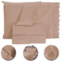 Roupa de Cama Jogo De Lençol Casal Padrão 4 Peças 400 Fios Micropercal Bordado Inglês Toque Macio Luxo Premium Roupa de Cama Jogo De Lençol Casal Padrão 4 Peças 400 Fios Micropercal Bordado Inglês Toque Macio Luxo Premium