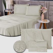 Roupa de Cama Jogo De Lençol King Size 4 Peças 400 Fios Micropercal Bordado Inglês Toque Macio Luxo Premium