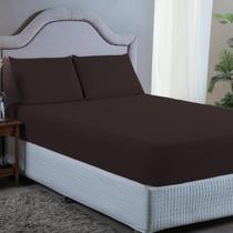 Roupa de Cama Queen 3 pç Percal 400 Fios Liso Marrom