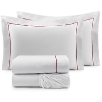 Roupa de Cama Solteiro King Glass Clean 200 Fios 100% Algodão 03 Peças - Branco / Vermelho