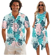 Roupa de casal TOADDITDO Hawaii com estampa de palmeiras e camisa