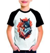 Roupa De Criança Camisa Branca Manga Curta Lobo Irado