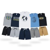 Roupa de Criança masculino Juvenil 5 Conjunto Infantil Menino Bermuda e Regata Atacado Barato