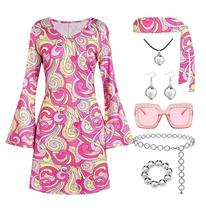 Roupa de discoteca Deerjoke, vestido feminino dos anos 70, rosa grande