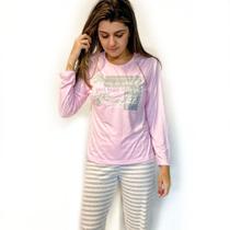 Roupa De Dormir Conjunto Pijama Malha Fria Feminino De Inverno Blusa Manga Comprida E Calça
