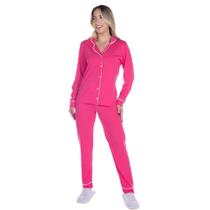 Roupa De Dormir Feminina Pijama Americano Básico Conjunto De Blusa Manga Longa E Calça