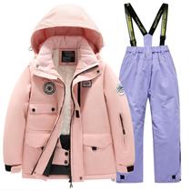 Roupa de esqui HOTIAN Boys Thicken, jaqueta e calça quentes com capuz 12
