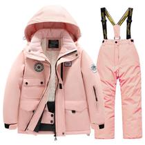 Roupa de esqui HOTIAN Boys Thicken, jaqueta e calça quentes com capuz 12