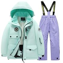 Roupa de esqui HOTIAN Boys Thicken, jaqueta e calça quentes com capuz 12