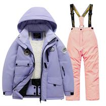 Roupa de esqui HOTIAN Boys Thicken, jaqueta e calça quentes com capuz 12