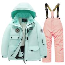 Roupa de esqui HOTIAN Boys Thicken, jaqueta e calça quentes com capuz 12