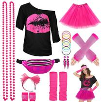 Roupa de fantasia WILDPARTY 24 peças de acessórios dos anos 80 rosa XXL Roupa de fantasia WILDPARTY 24 peças de acessórios dos anos 80 rosa XXL