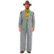 Roupa de Festa Junina Plus Size Adulto Masculino Jeca Tatu Xadrez Completo Azul