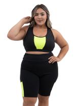 Roupa De Ginástica Plus Size Feminino Bermuda Academia Modeladora E top Alça Larga Costuras Reforçadas