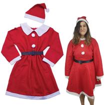 Roupa de Mamae Noel Natal Vestido Natalino Cinto Gorro Comemoraçao Fantasia Fim de Ano Festa