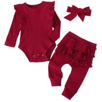 Roupa de menina Fullfamous, 3 peças de macacão, faixa de cabeça 12-18M