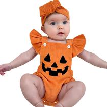 Roupa de menina Noubeau Pumpkin Romper com macacão de veludo