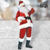 Roupa de Papai Noel de Feltro Tamanho Único com Blusão, Calça, Gorro, Cinto e Barba