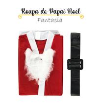 Roupa de Papai Noel de Feltro Tamanho Único com Blusão, Calça, Gorro, Cinto e Barba