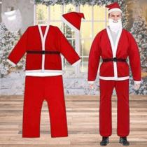 Roupa de Papai Noel Veludo Tamanho Único Com Blusão, Calça, Gorro, Cinto e Barba