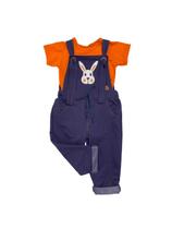 Roupa de Páscoa Conjunto Jardineira Coelho e Body Laranja