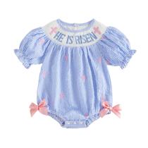 Roupa de Páscoa para meninas ZIXILOVGIR Bubble Romper Blue 3-6M