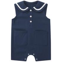 Roupa de peça única de algodão náutico sem mangas para bebês e meninos
