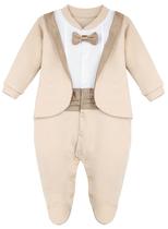 Roupa de peça única para bebês: lilax, smoking, gravata borboleta, bege, 9 meses