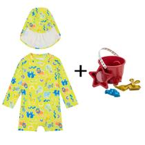 Roupa de Praia Bebê com Proteção Uv50 kit com Baldinho de Areia Menina Menino