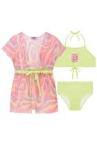 Roupa De Praia Infantil Biquini Em Malha Proteção Uv50+ E Saida De Praia Em Tule Kukiê